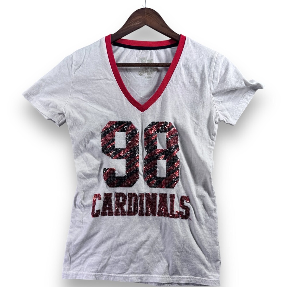 Louisville‎ Cardinals NCAA Women's Sequin Spirit T-Shirt White Small E5 Classics